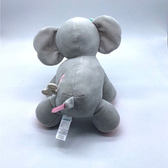 Carter's Musical Plush Elephant Gray With Green Bow Stuffed Animal 8" Tall - Picture 3 of 10